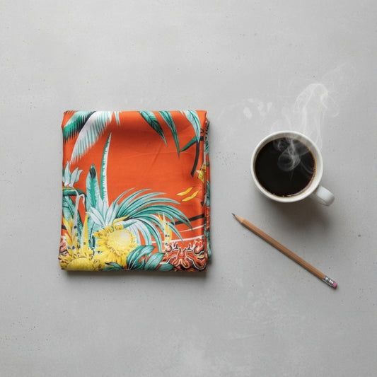 Luxury Satin Silk Scarf - Tropical Bloom