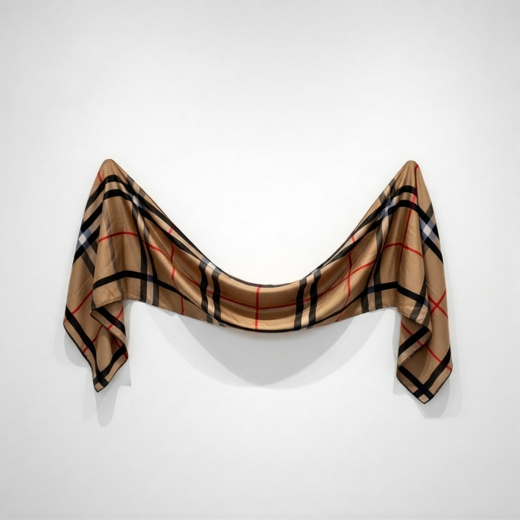 Luxury Satin Silk Scarf - Golden Grid