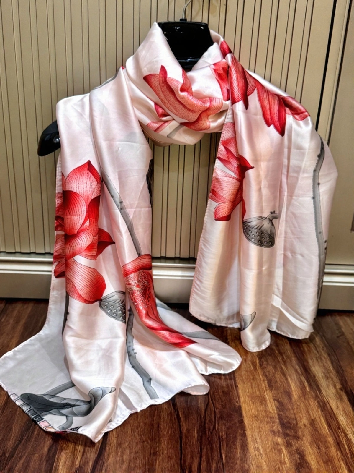 Luxury Satin Silk Scarf - Elegant Blush Floral