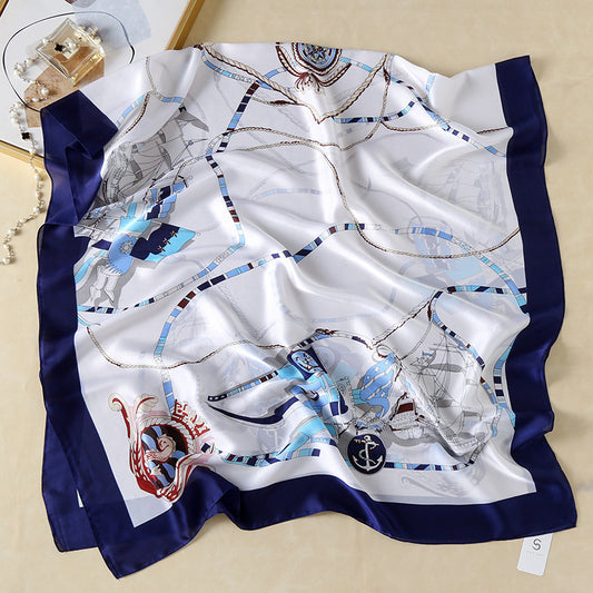 Luxury Printed Silk Scarf – Pale Aqua