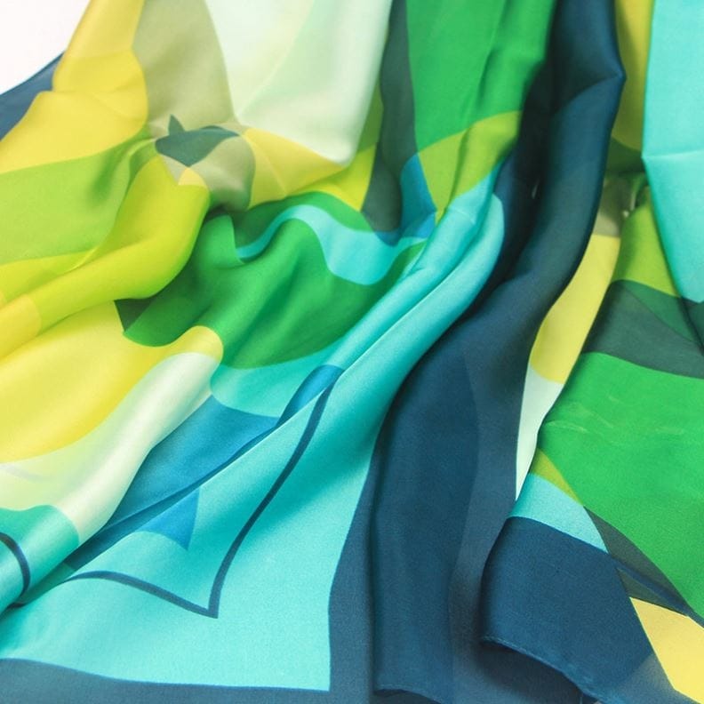 Luxury Printed Silk Scarf – Greenish Blue