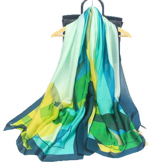 Luxury Printed Silk Scarf – Greenish Blue