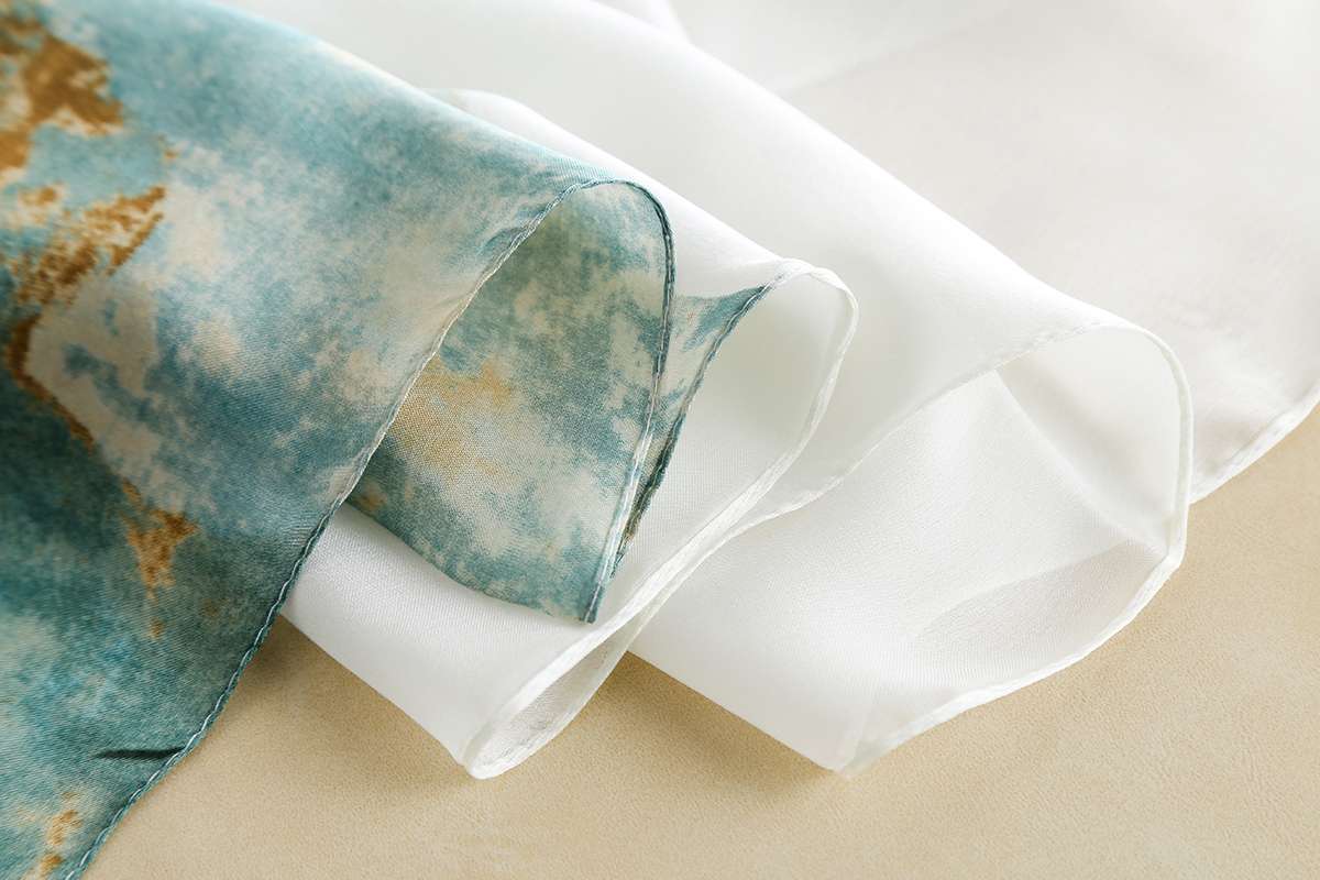 Luxury Printed Silk Scarf – Mineral Green