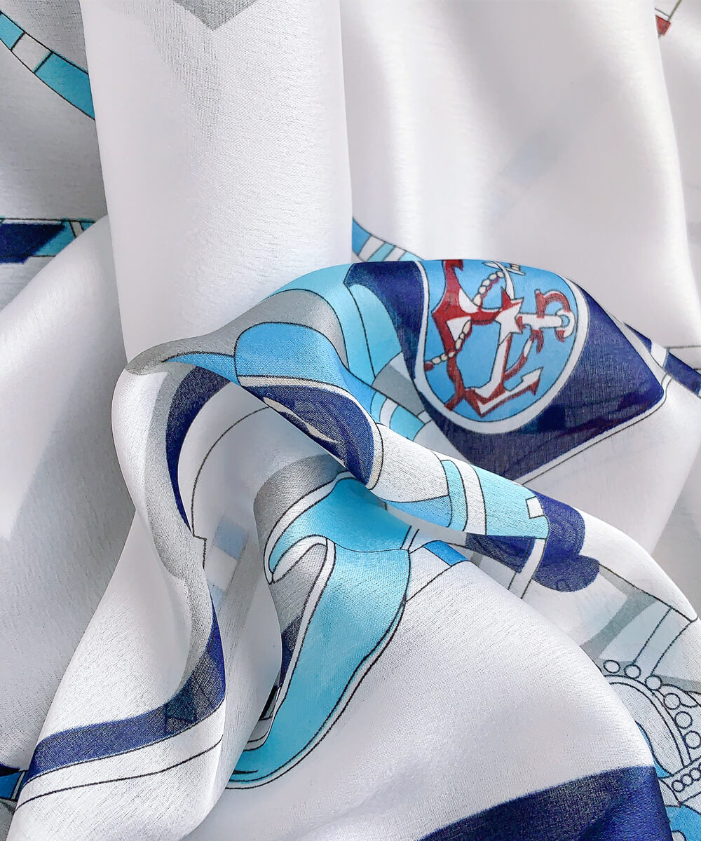 Luxury Printed Silk Scarf – Pale Aqua