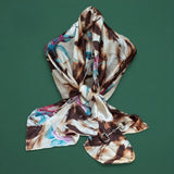 Luxury Satin Silk Scarf - Vintage Brown Floral