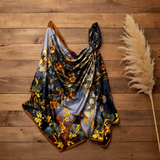 Luxury Satin Silk Hijab - Yellow Floral