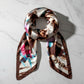 Luxury Satin Silk Scarf - Vintage Brown Floral