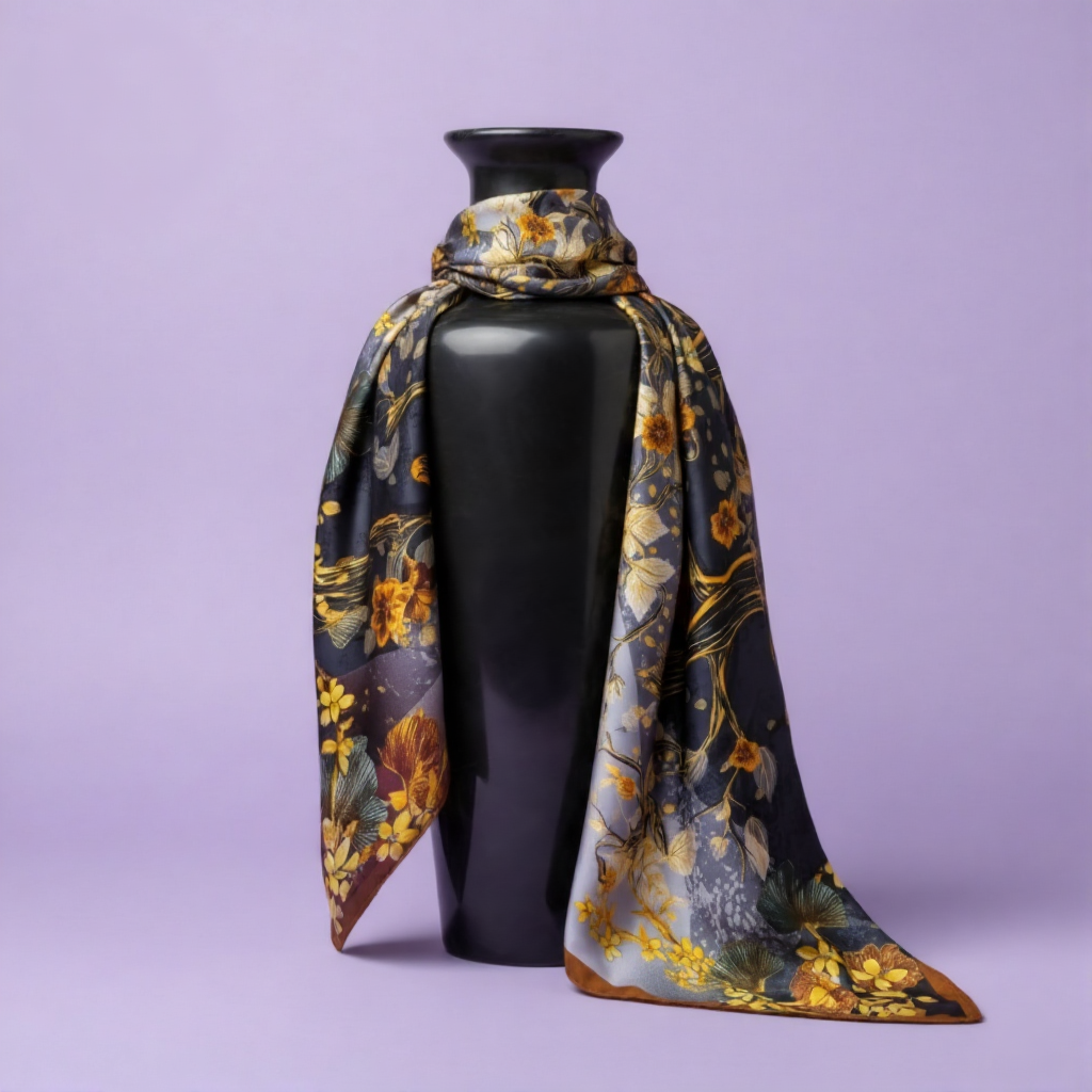 Luxury Satin Silk Hijab - Yellow Floral