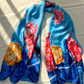 Luxury Satin Silk Scarf - Blue Blossom Elegance