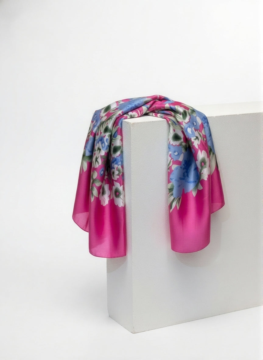 Luxury Satin Silk Scarf - Floral Pink