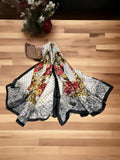 Luxury Printed Satin Silk Scarf – Black & White Floral