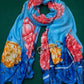 Luxury Satin Silk Scarf - Blue Blossom Elegance