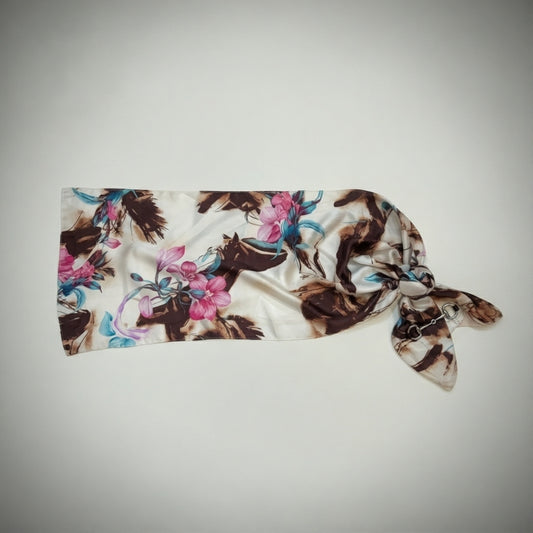 Luxury Satin Silk Scarf - Vintage Brown Floral