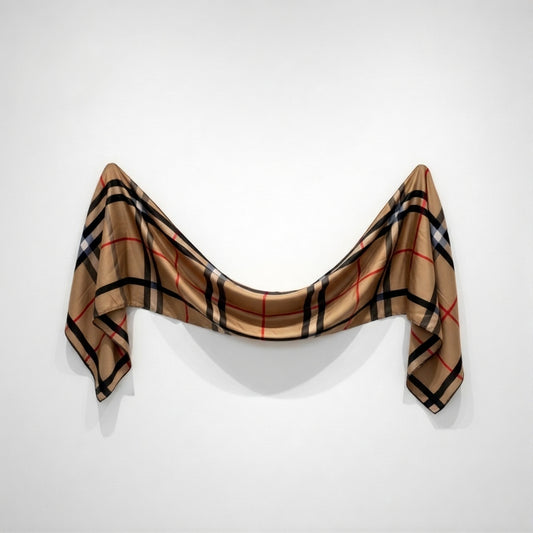 Luxury Satin Silk Scarf - Golden Grid