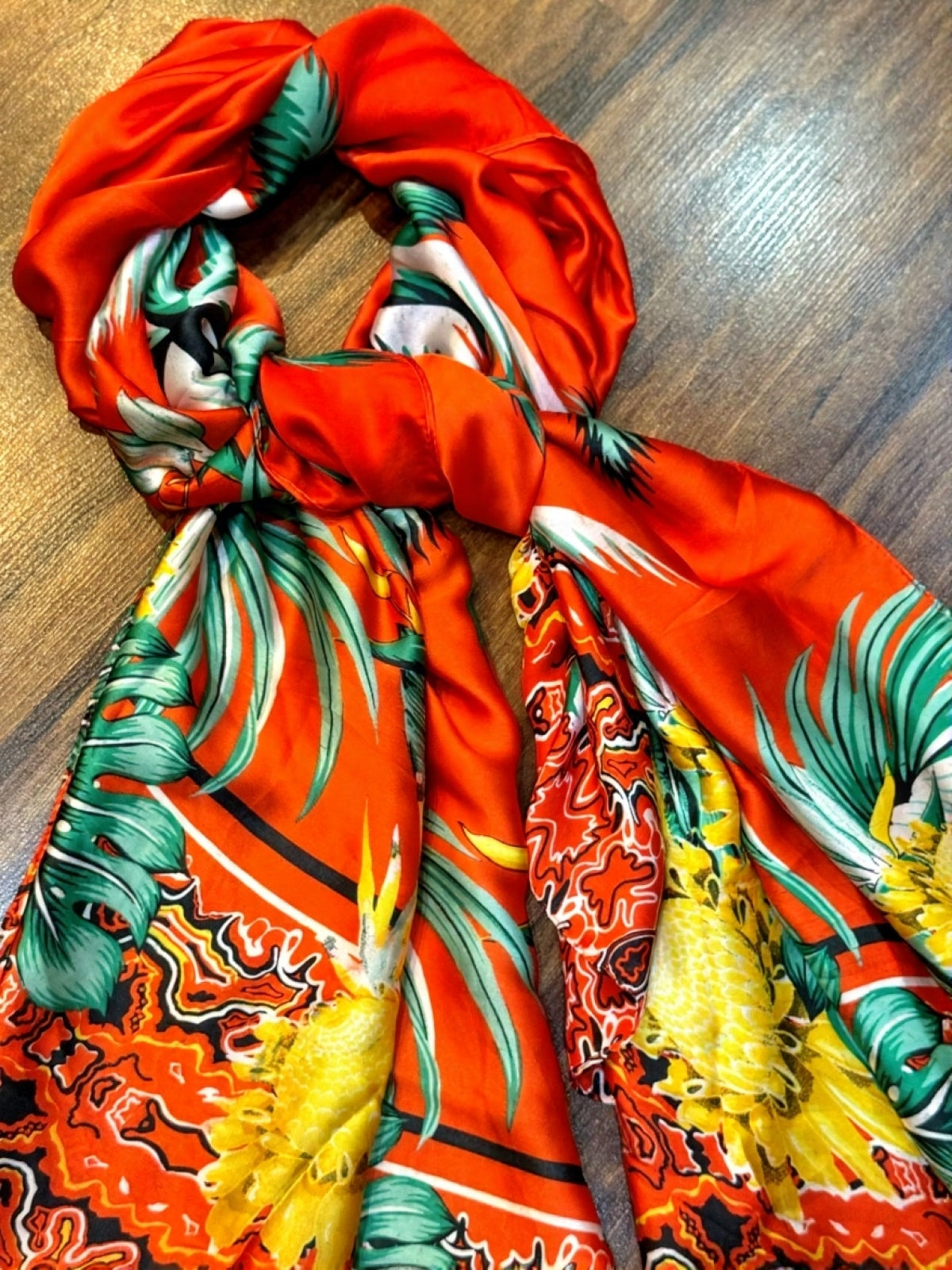 Luxury Satin Silk Scarf - Tropical Bloom