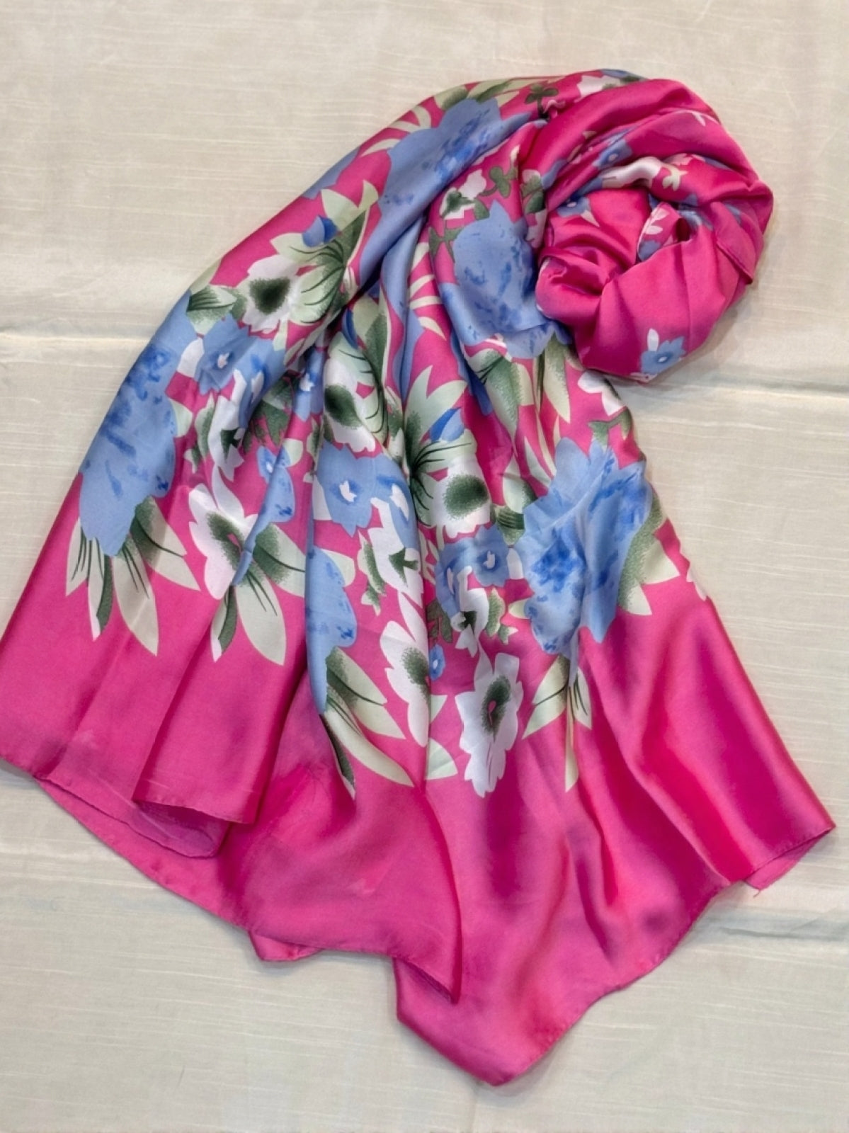 Luxury Satin Silk Scarf - Floral Pink
