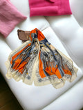 Luxury Satin Silk Scarf – Cream Tangerine Print