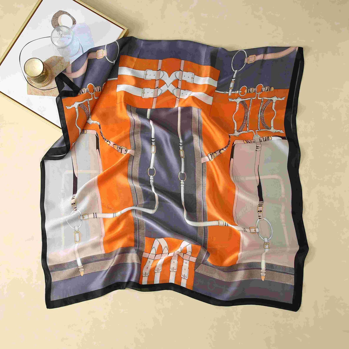 Luxury Printed Silk Scarf – Brick Orange