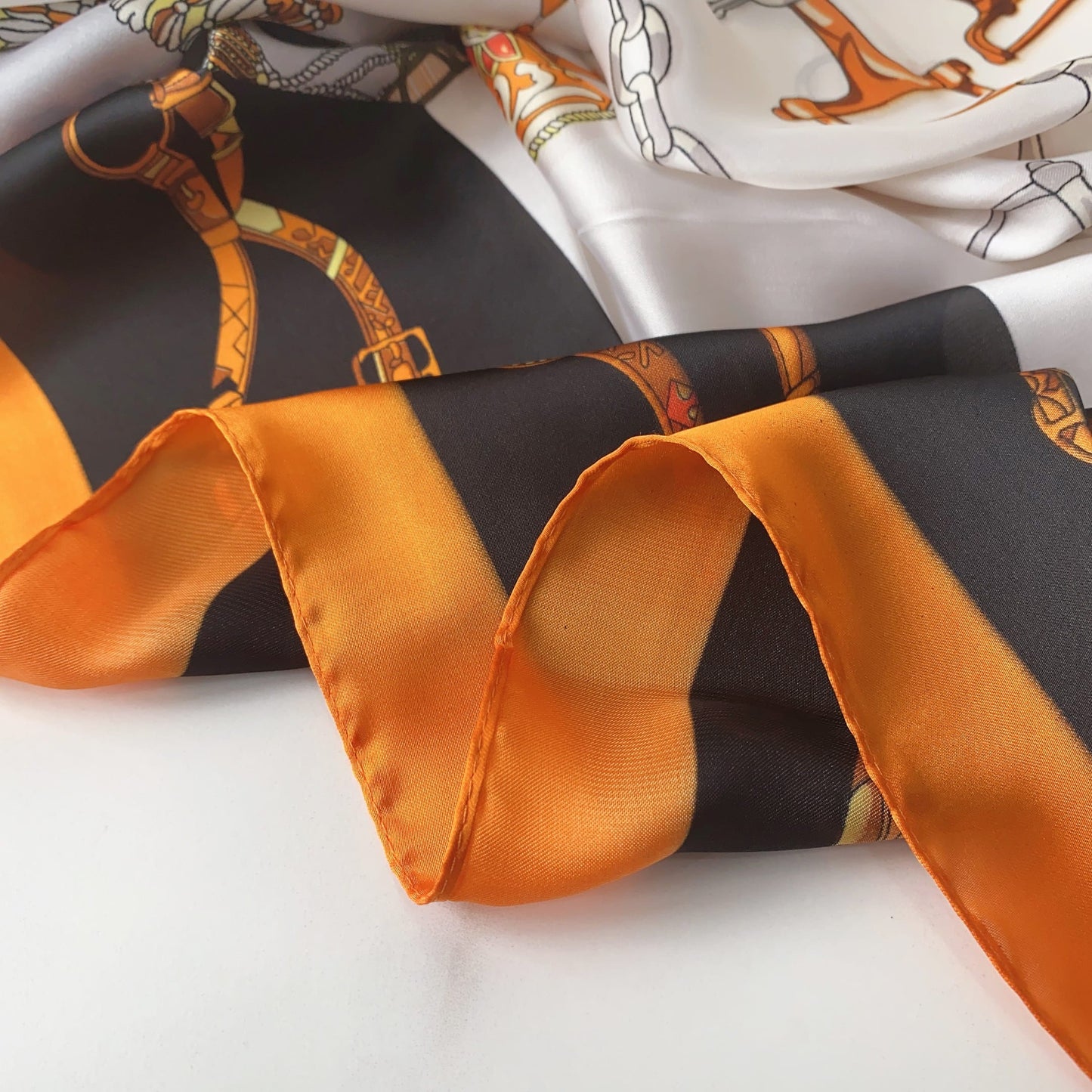 Luxury Printed Silk Scarf – Elegant White