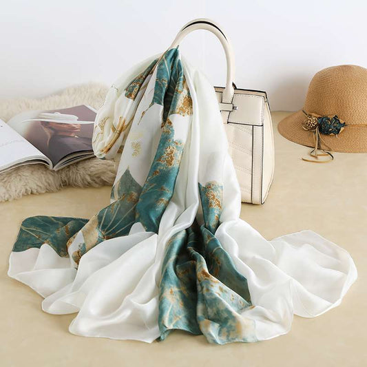 Luxury Printed Silk Scarf – Mineral Green