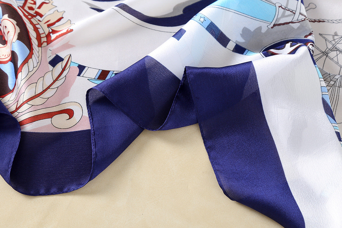 Luxury Printed Silk Scarf – Pale Aqua